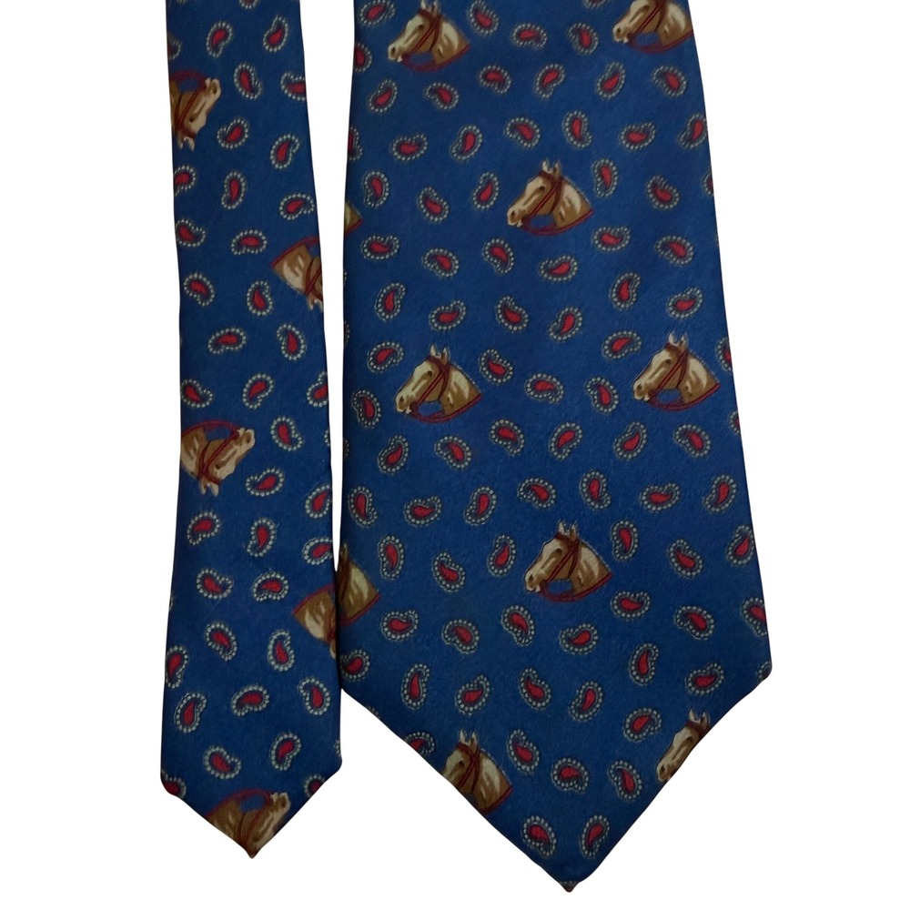 Vintage Horse Head Tie Equestrian Paisley Silk Western Derby Dadcore Prep